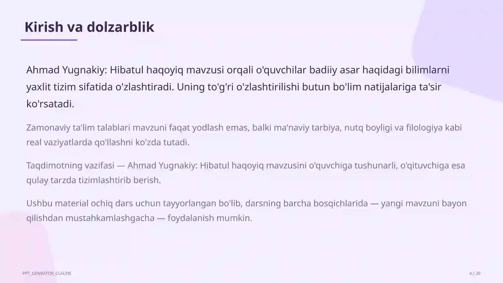 Ahmad Yugnakiy: Hibatul haqoyiq (7-sinf) 4
