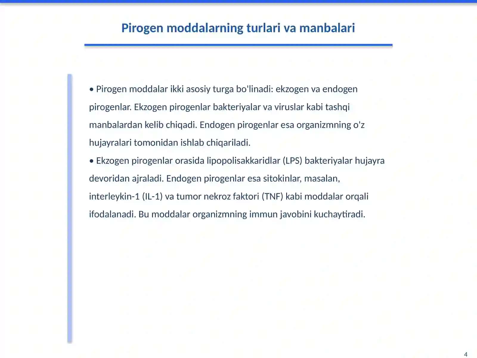Pirogen moddalar termoregulyatsiya jarayonidagi ahamyati patfizialogyadan 4