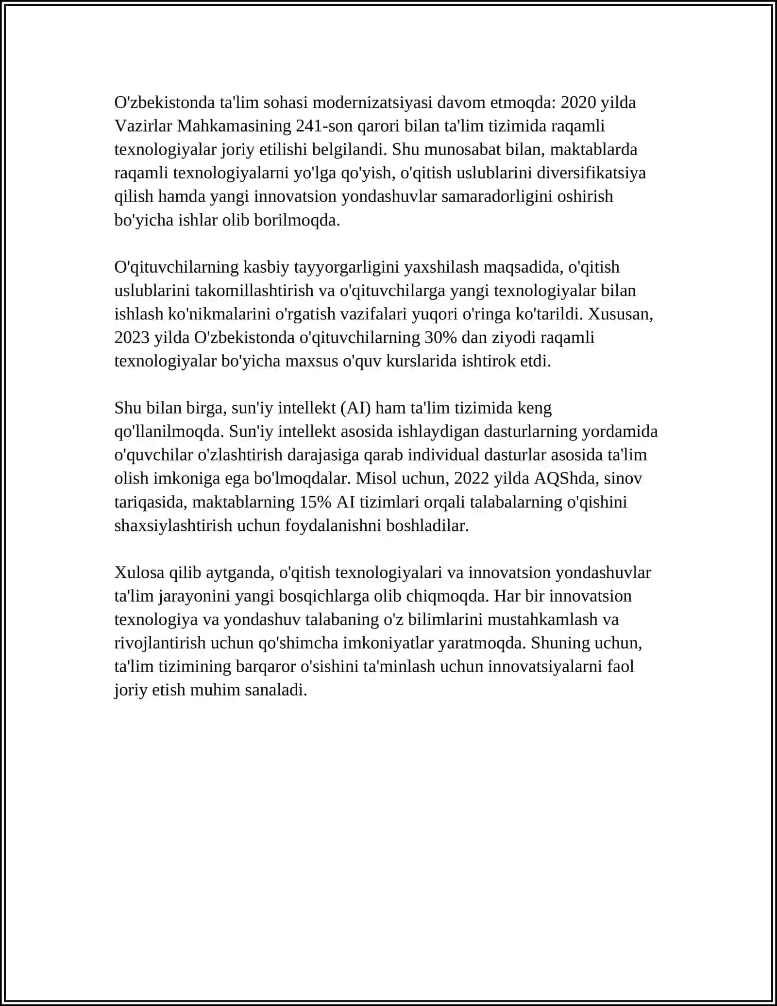 O'QITISH METODLARI BO'YICHA MATERIALLAR TAYYORLASH 4