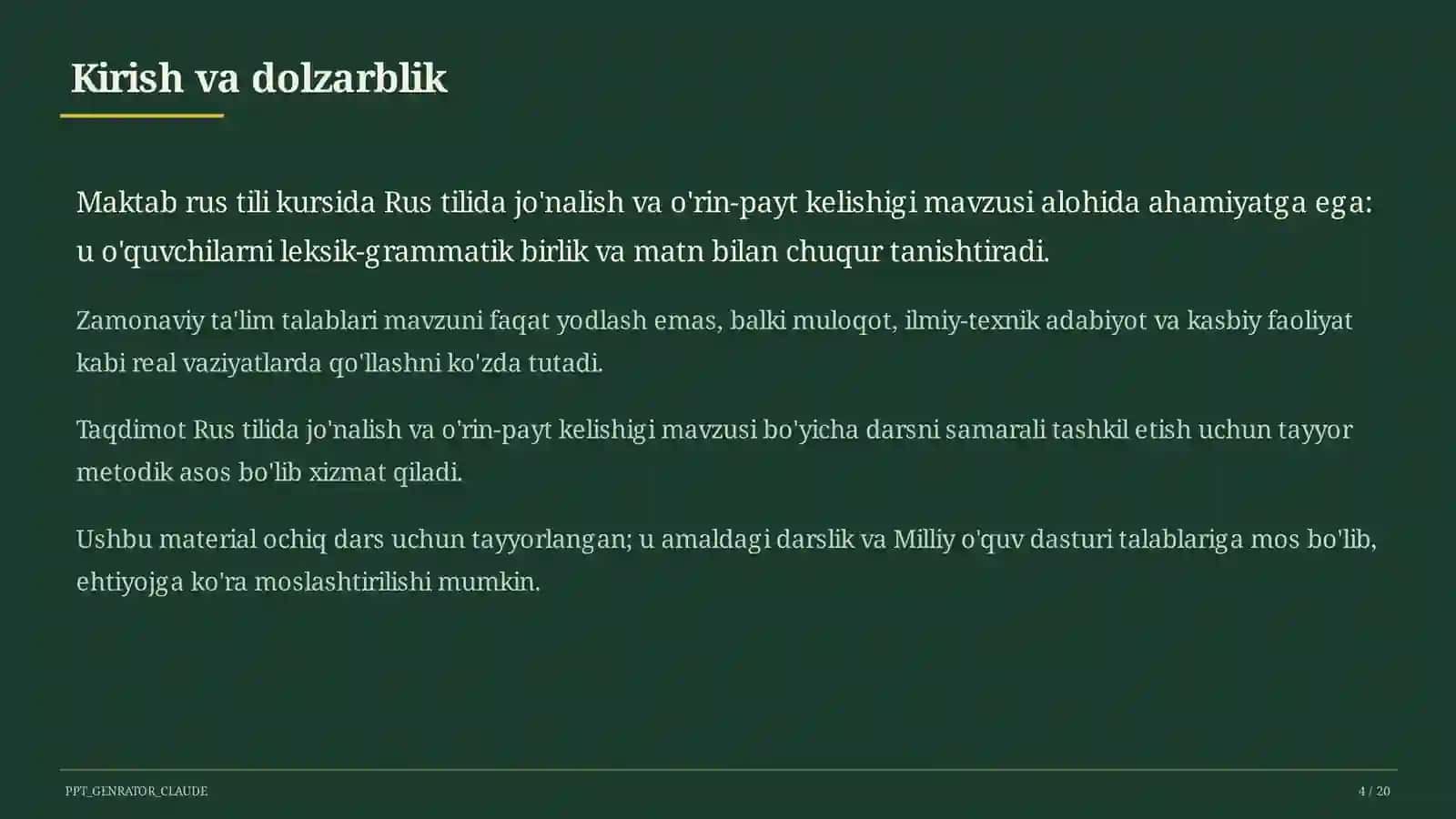 Rus tilida jo'nalish va o'rin-payt kelishigi (5-sinf) 4
