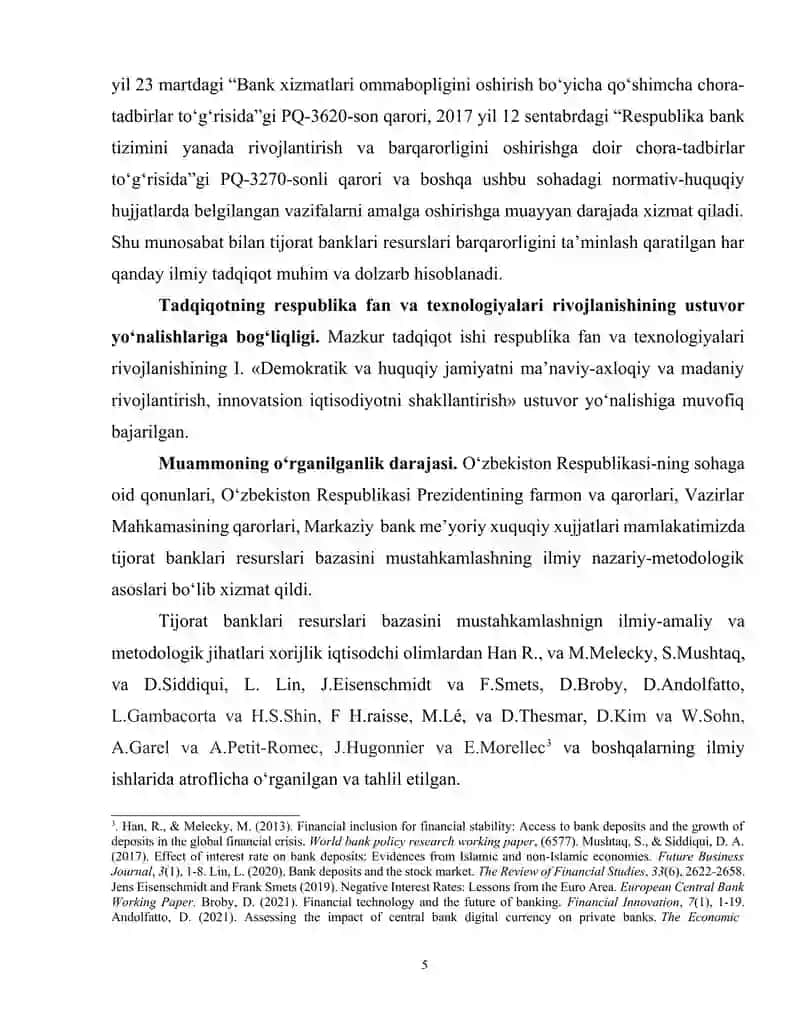 Tijorat banklari resurs bazasini mustahkamlash, ilmiy-nazariy asoslar, amaldagi holat va rivojlantirish yo‘llari BMI 4