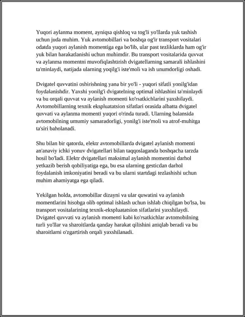 AVTOMABILLARNING TEXNIK-EKSPLUATATSION SIFATLARI VA KORSATKICHLARI 4