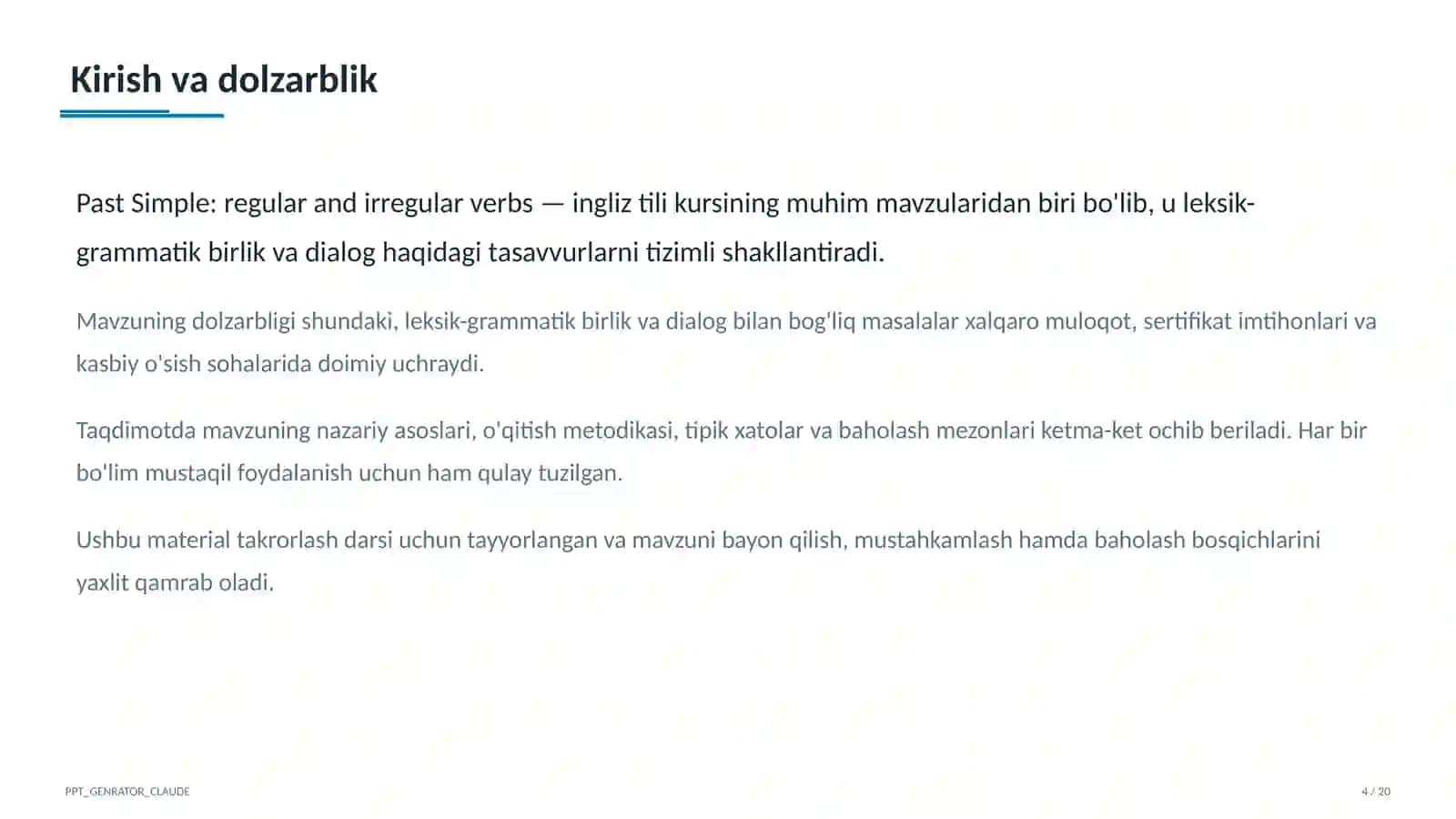 Past Simple: regular and irregular verbs (6-sinf) 4