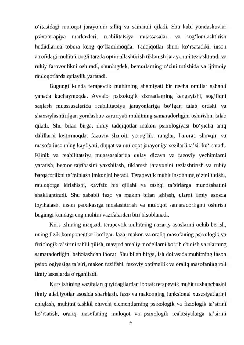 Terapevtik muhit va uning fizik (fazo,makon,oraliq masofa) komponentlari 4