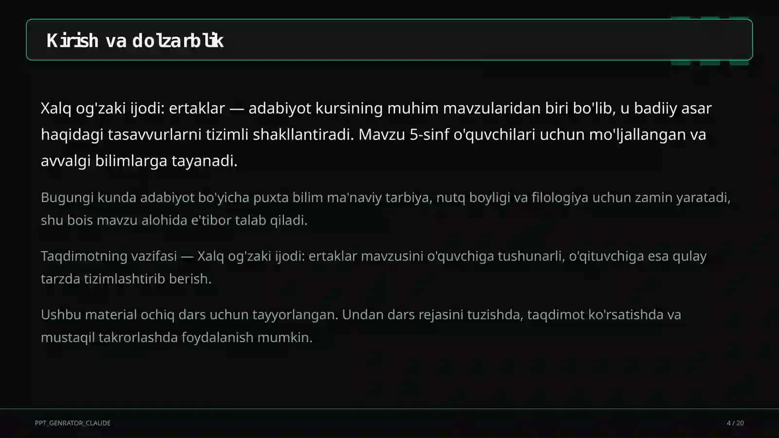 Xalq og'zaki ijodi: ertaklar (5-sinf) 4