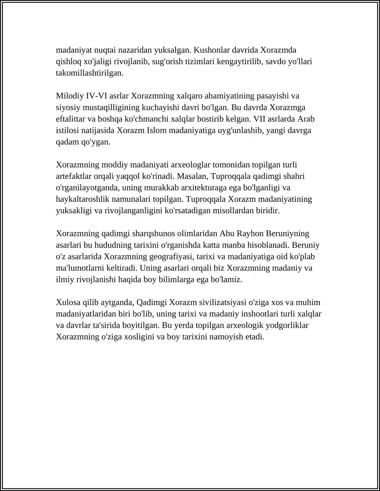 OʻZBEKISTON RESPUBLIKASINING TARIXIY MEROSI REFERAT 4