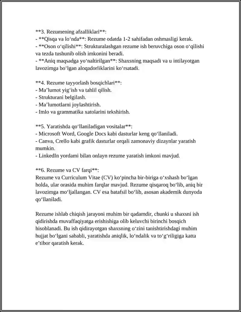 REZUME VA UNING TURLARI 4