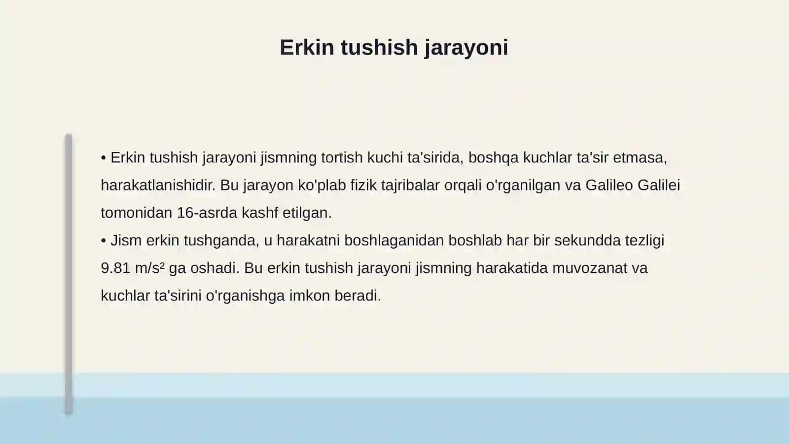 Ogʻirlik kuchi tezlanishini jismning erkin tushishi bilan aniqlash 4