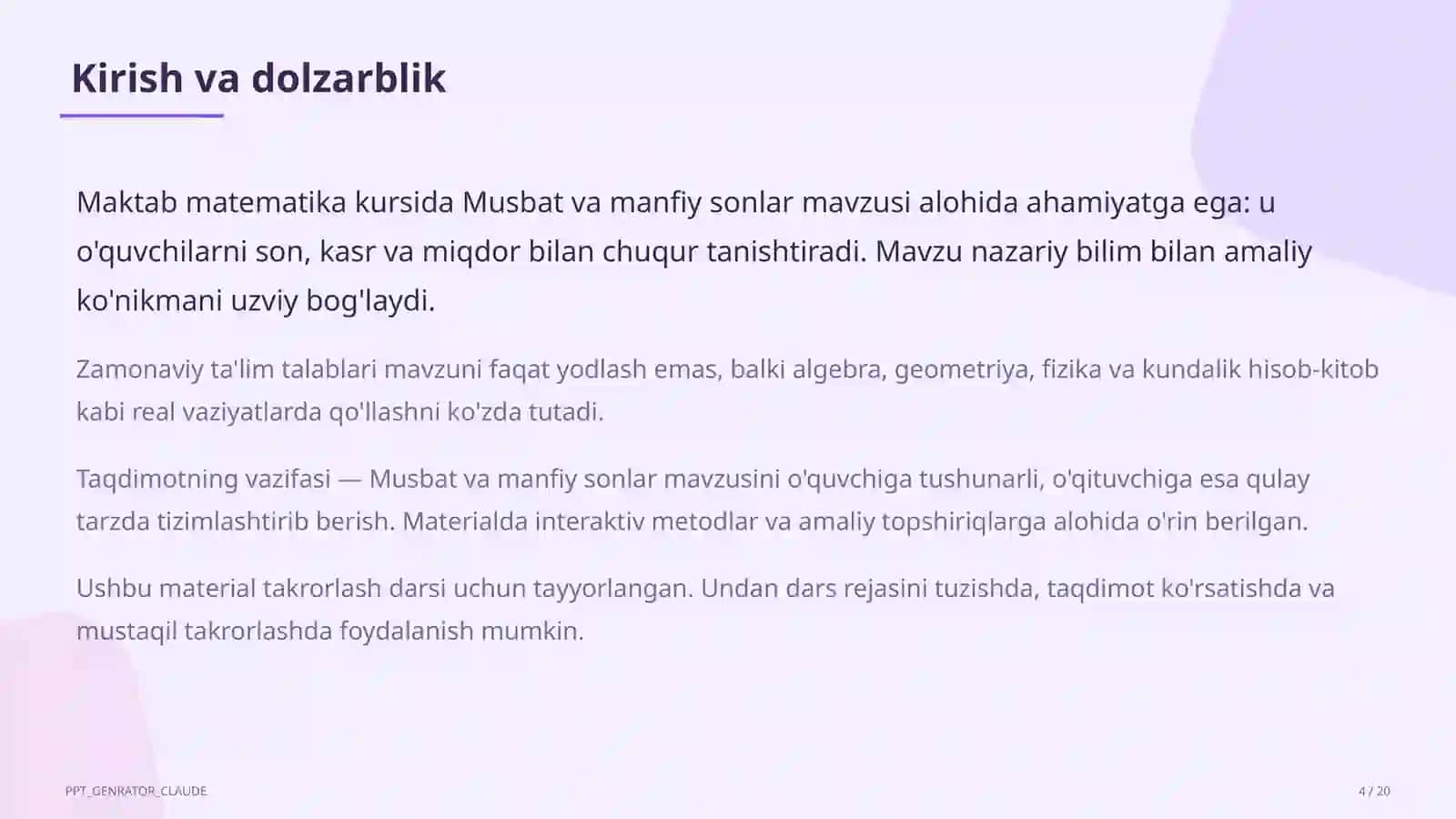 Musbat va manfiy sonlar (6-sinf) 4