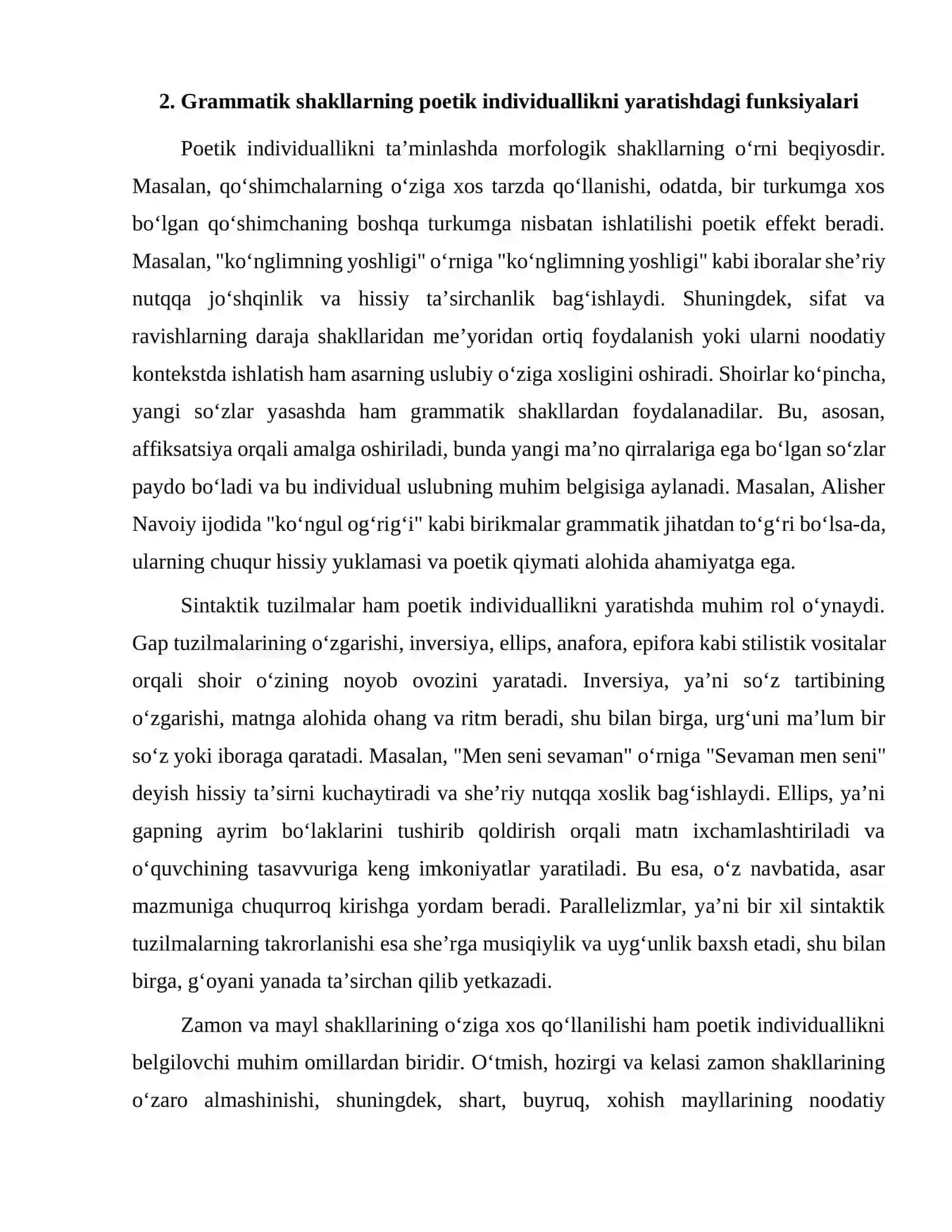 Grammatik shakllarning poetik individuallik, emotsional ekspressivlikni ta'minlashdagi o'rni 4