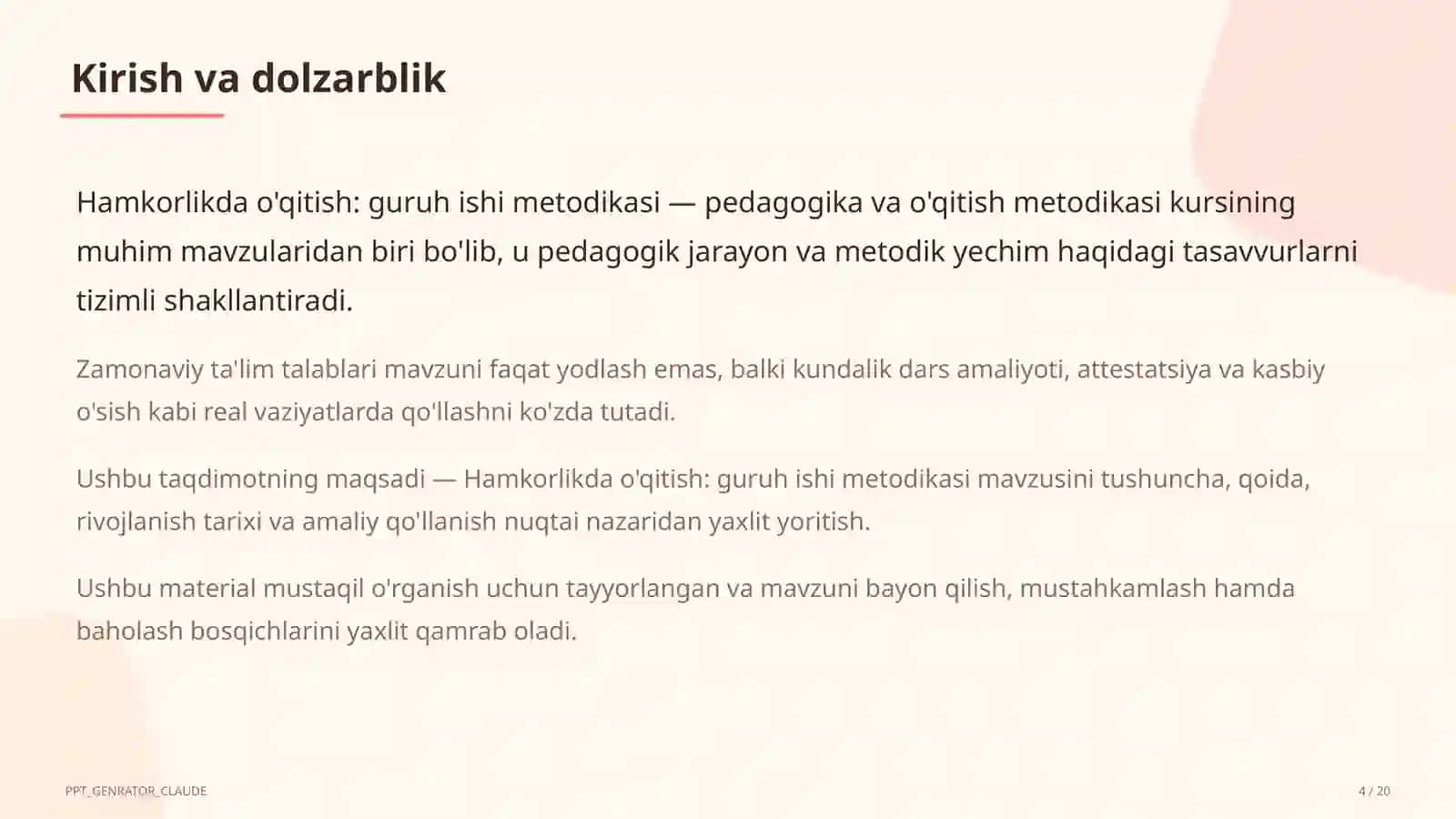 Hamkorlikda o'qitish: guruh ishi metodikasi 4