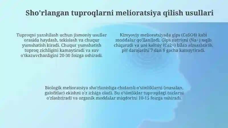 Shoʻrlanish tuproqlar melioratsiyasi 4