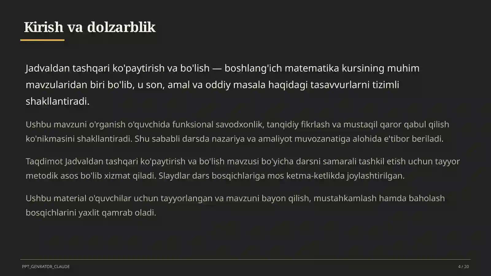 Jadvaldan tashqari ko'paytirish va bo'lish (3-sinf) 4