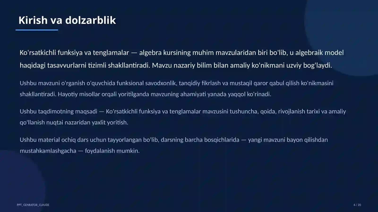 Ko'rsatkichli funksiya va tenglamalar (10-sinf) 4