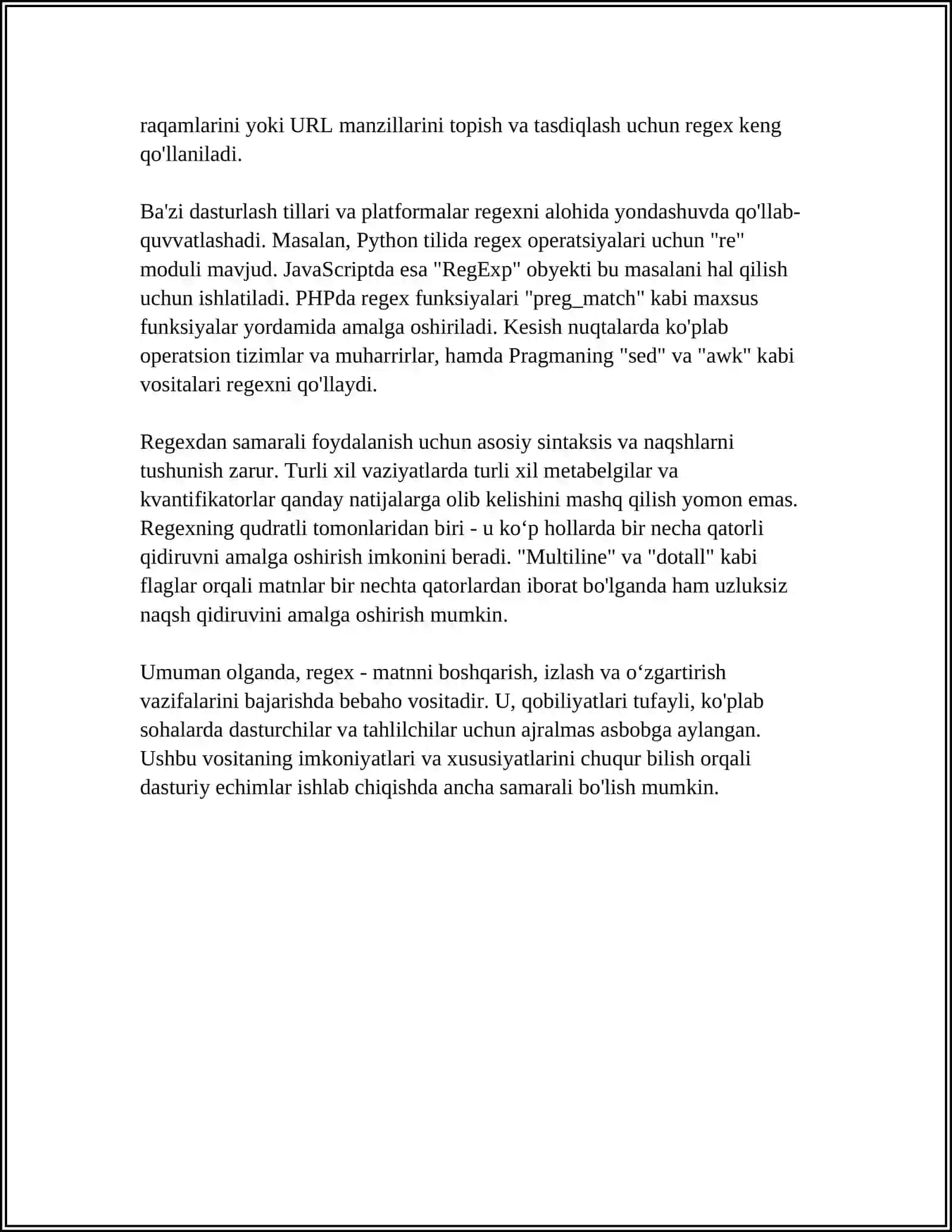 PYTHONDA REGEXLAR BILAN ISHLASH 4