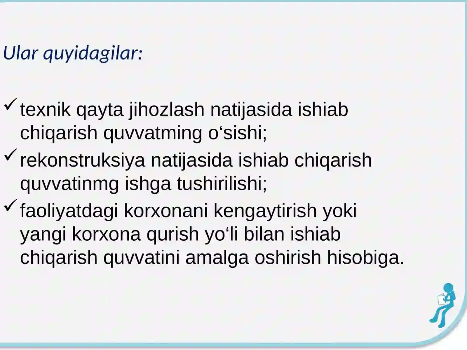 ISHLABCHIQARISHNI REJALASHTIRISH.KORXONA FAOLIYATINI REJALASHTIRISH. BIZNES REJA 4