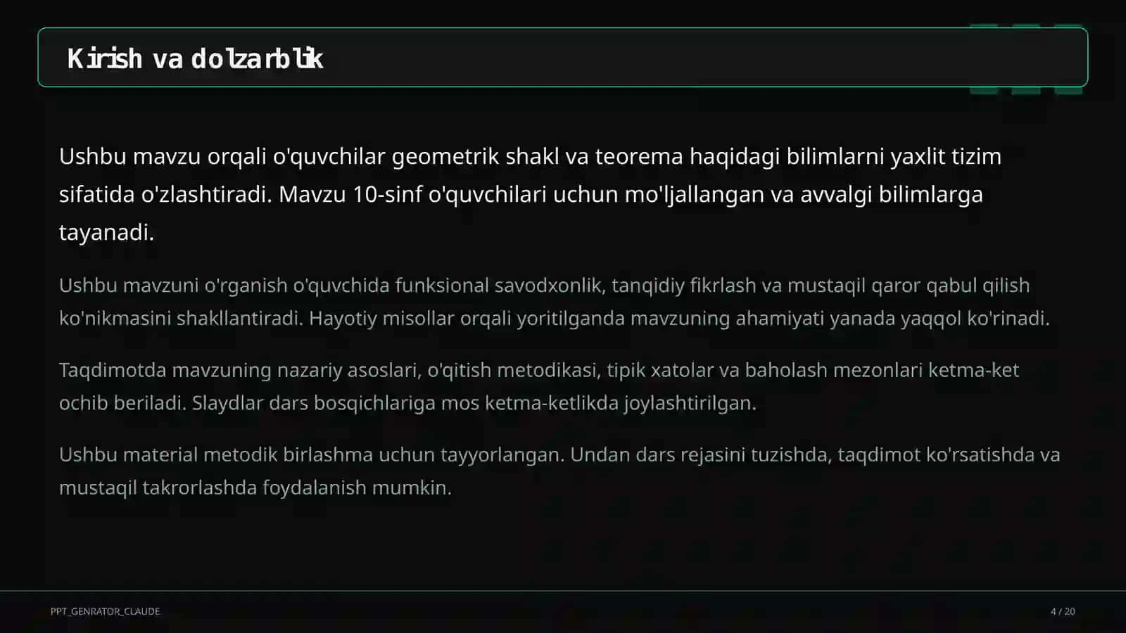 Fazoda to'g'ri chiziq va tekisliklarning parallelligi (10-sinf) 4