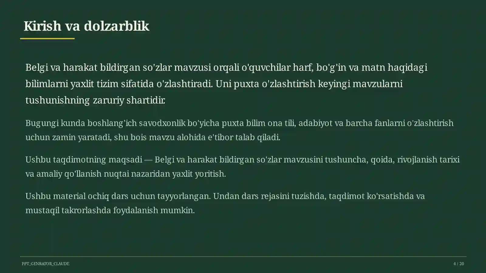 Belgi va harakat bildirgan so'zlar (2-sinf) 4