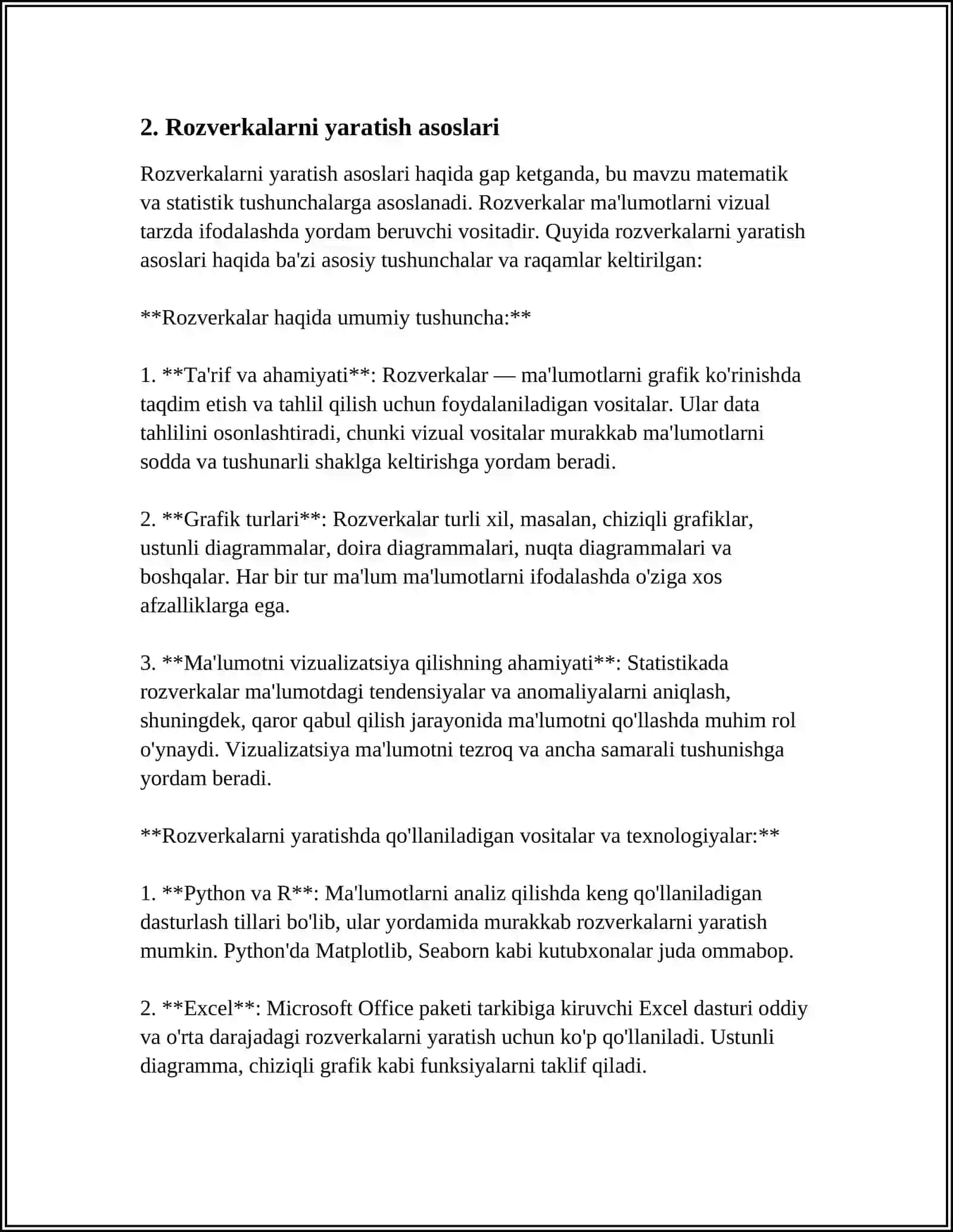 MUSTAQIL ISH Mavzu: ROZVYORKA QILISH VA ULARDAN FOYDALANISH 4