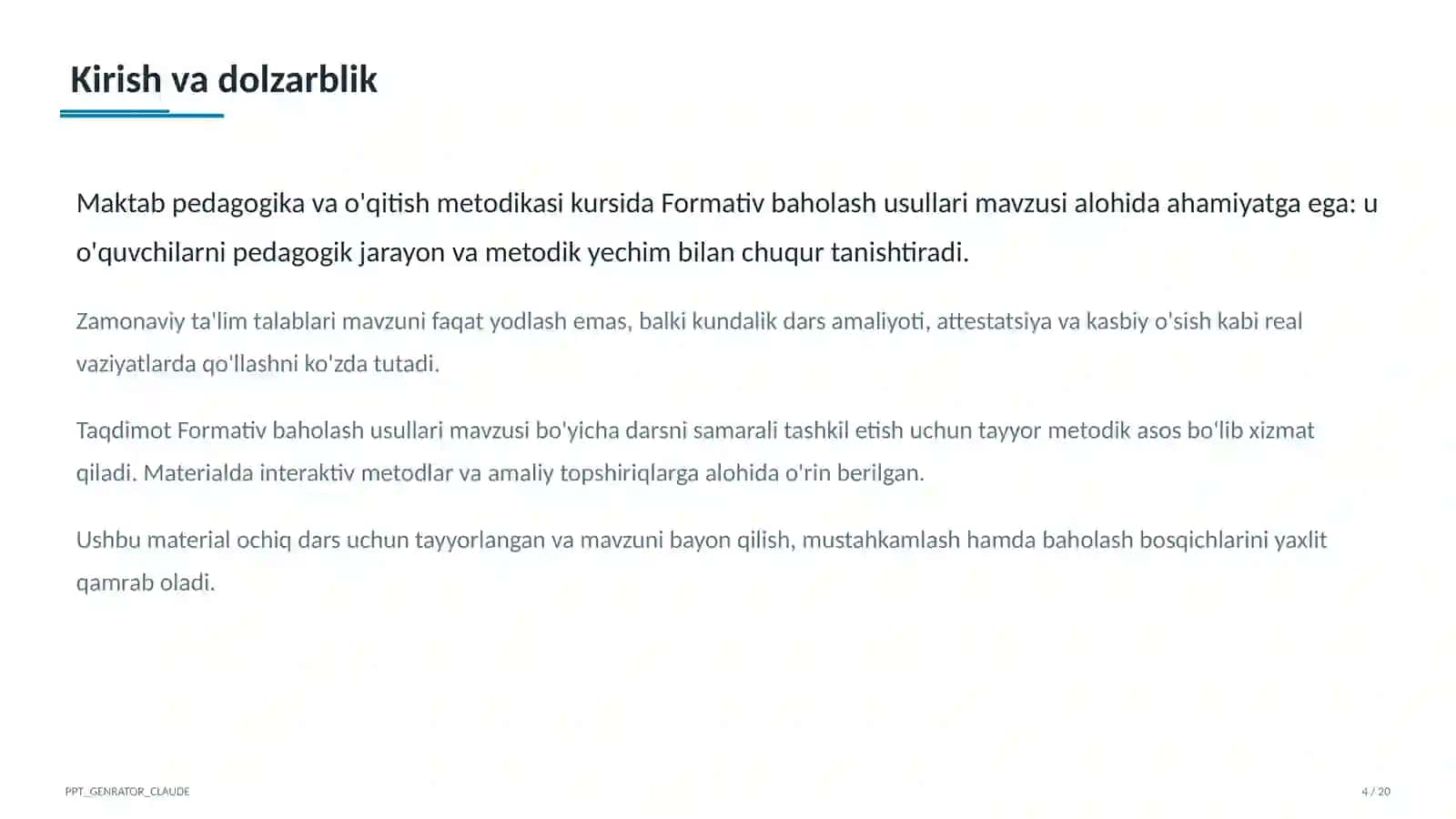 Formativ baholash usullari 4