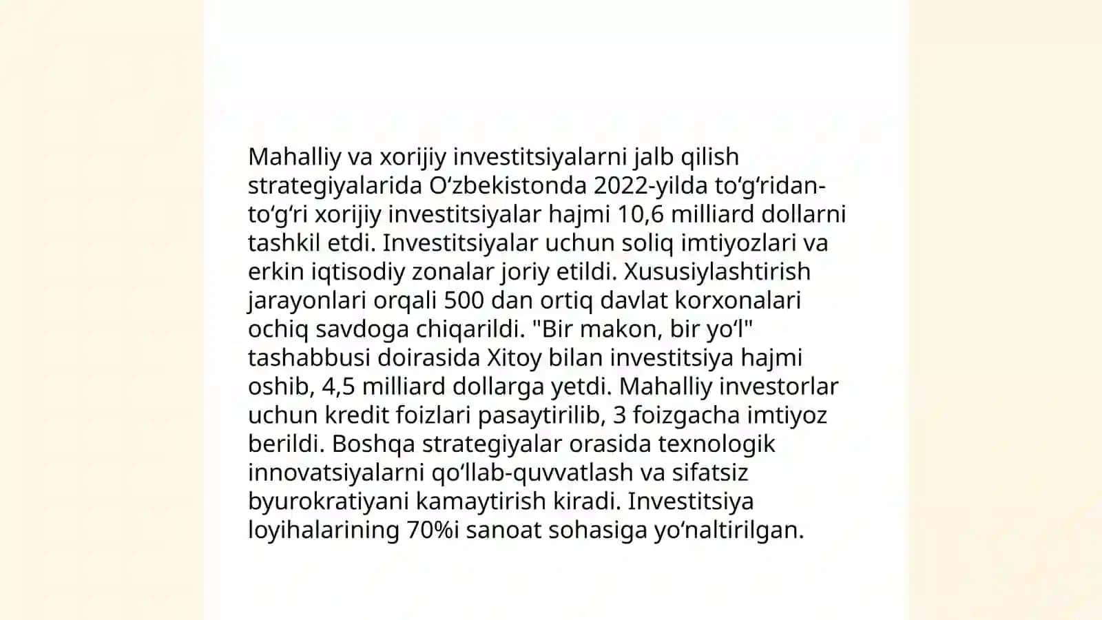 Markaziy Osiyo mamlakatlari iqtisodiyotini modernizatsiyalash xususiyatlari va ustuvor yoʻnalishlari by Foziljonov Hamidillo 4