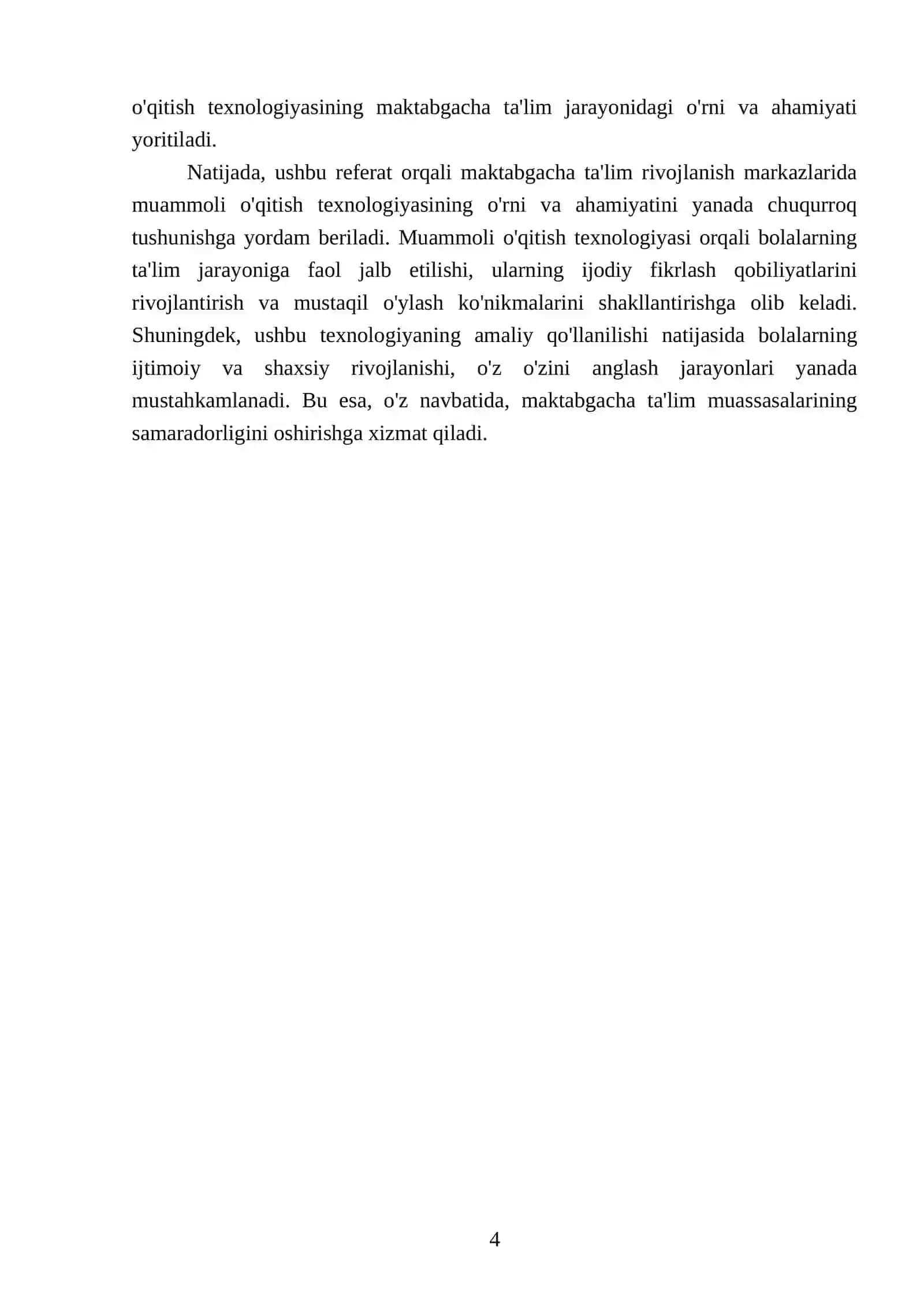 Maktabgacha ta'lim rivojlanish markazi faoliyatida muammoli o'qitish texnologiyasi 4