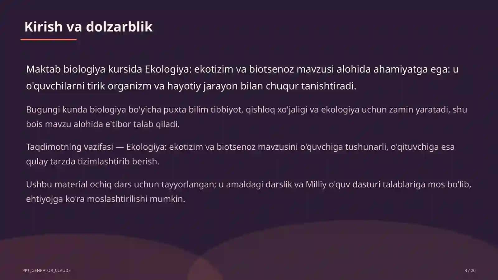 Ekologiya: ekotizim va biotsenoz (10-sinf) 4