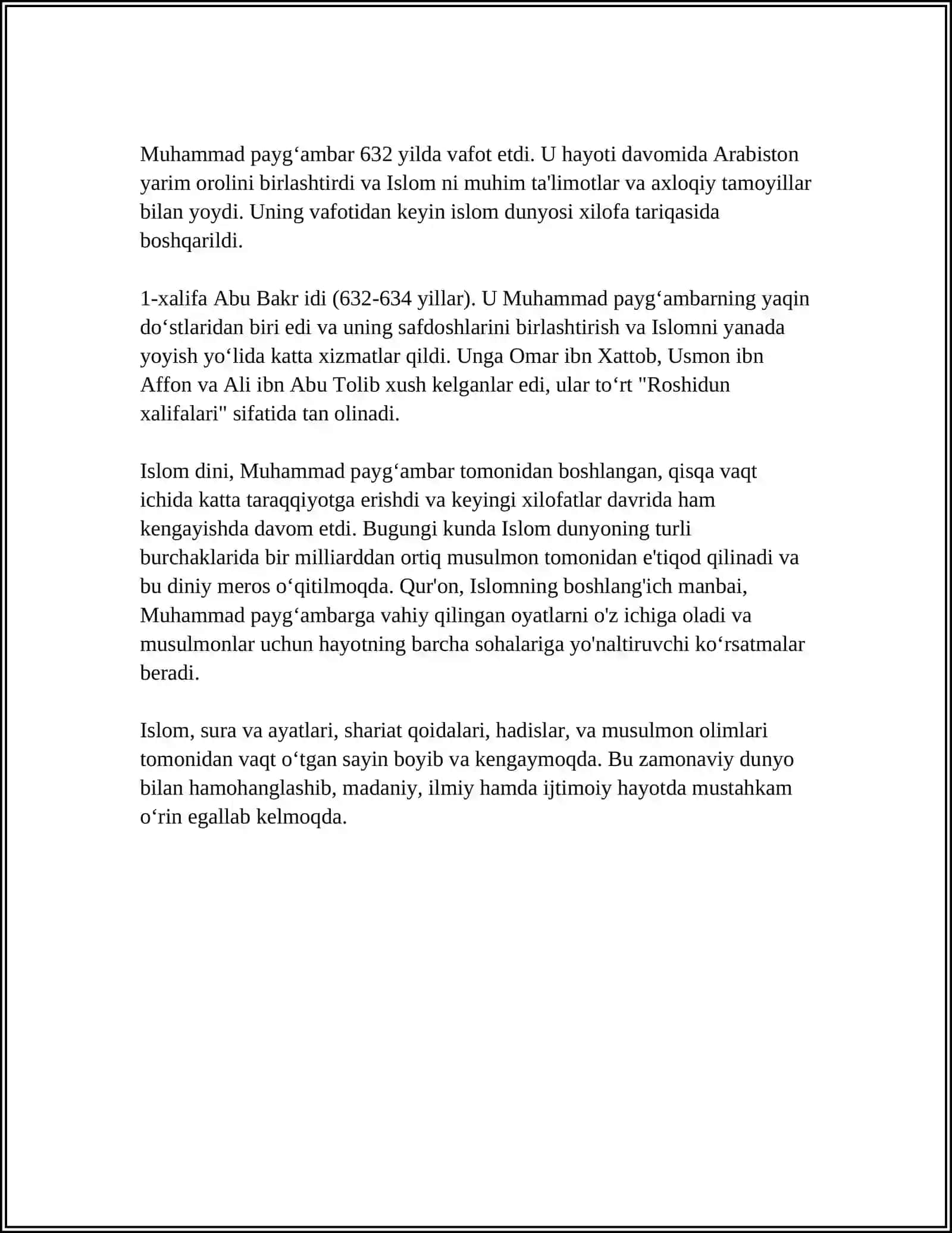 JAHON DINLARI: ISLOM 4