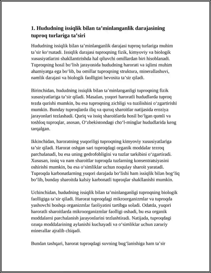 TUPROQ VA O‘SIMLIKLARNING YER YUZIDA TARQALISHIDA HUDUDNING ISSIQLIK BILAN TA’MINLANGANLIK DARAJASI ASOSIY KO‘RSATKICH 4