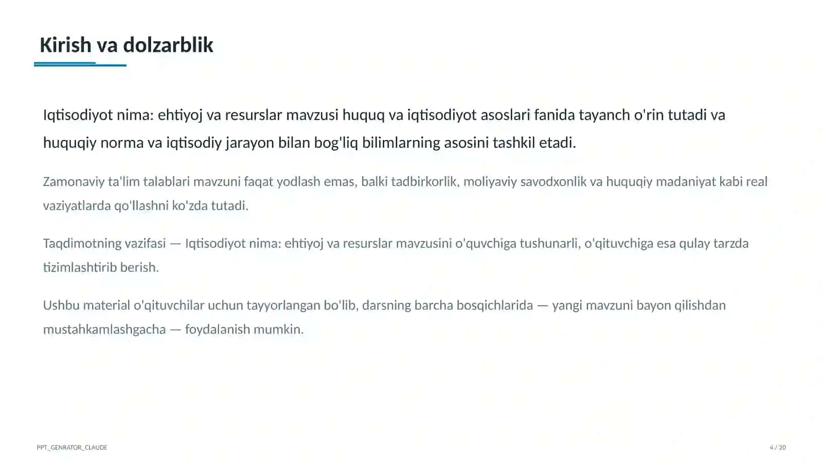 Iqtisodiyot nima: ehtiyoj va resurslar (9-sinf) 4