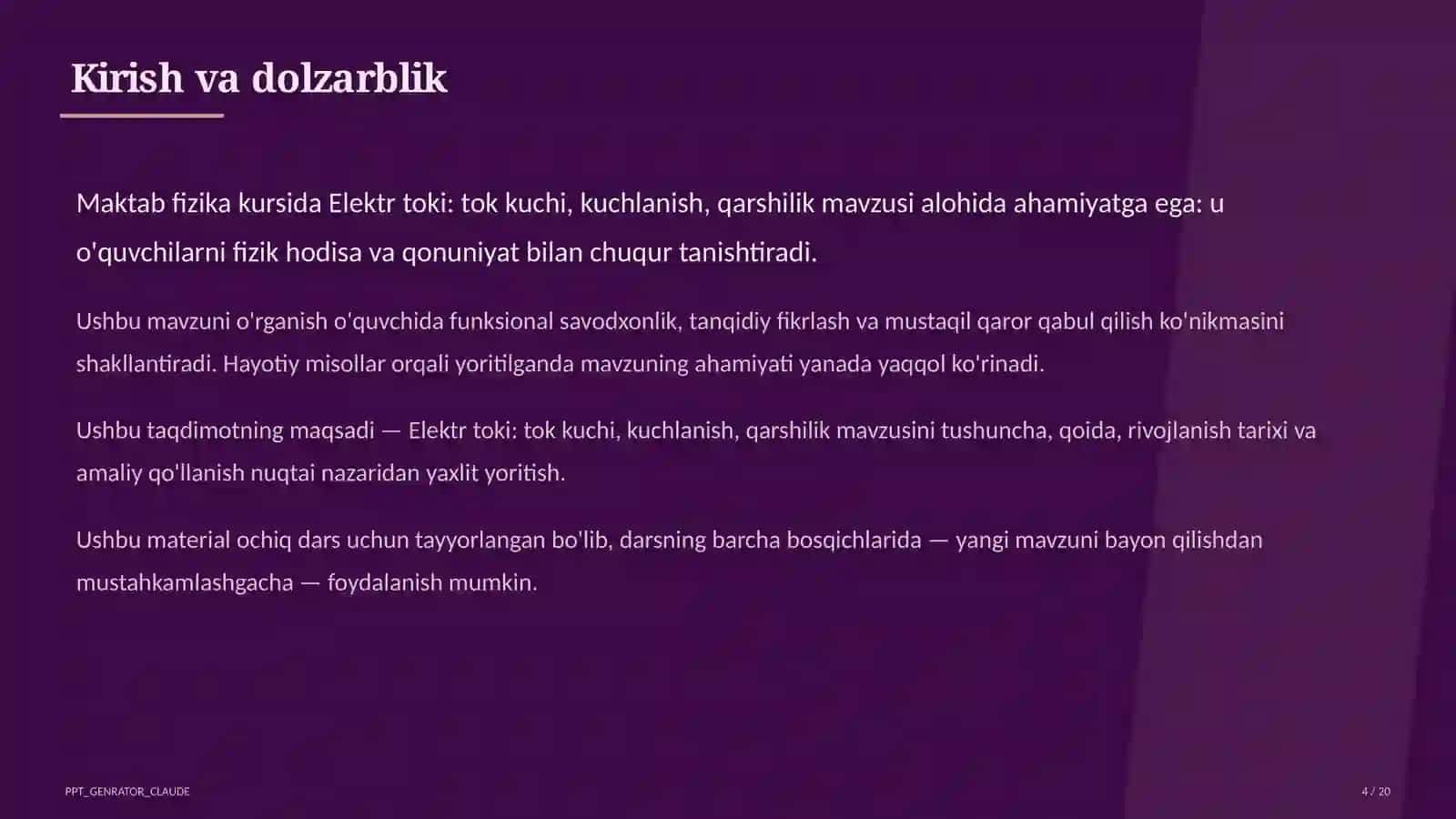 Elektr toki: tok kuchi, kuchlanish, qarshilik (8-sinf) 4