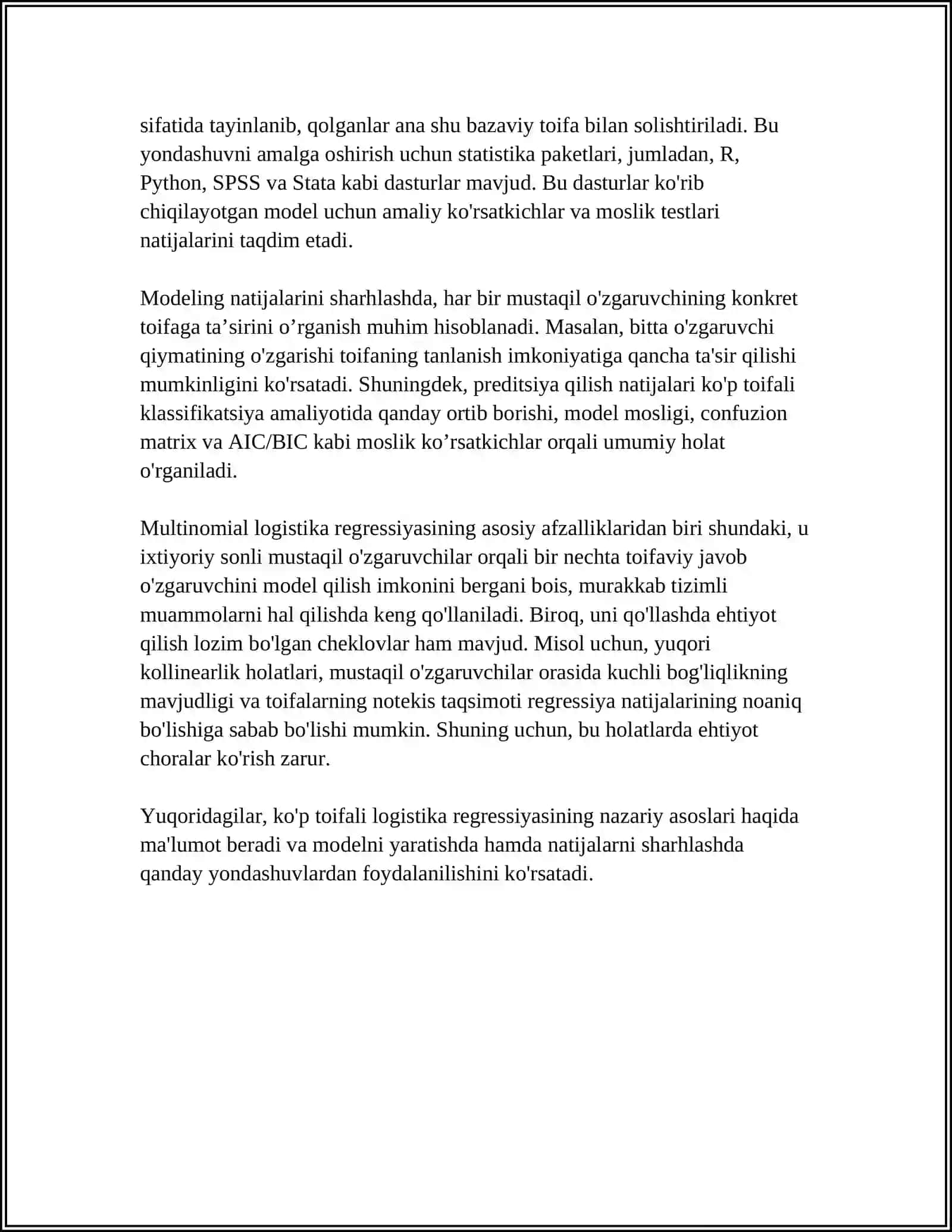 MULLINOMINAL LOGISTIK REGRESSIYA VA MODELLARNI SHARHLASH (INTERPRETING) 4