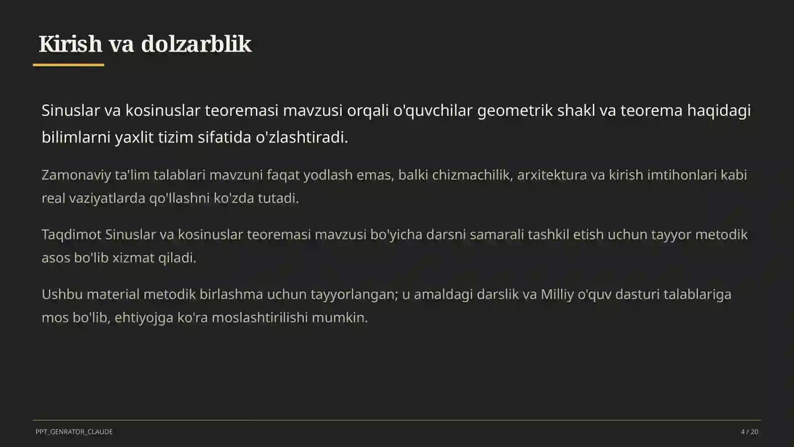 Sinuslar va kosinuslar teoremasi (9-sinf) 4