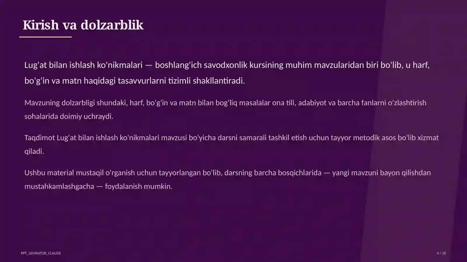 Lug'at bilan ishlash ko'nikmalari (4-sinf) 4