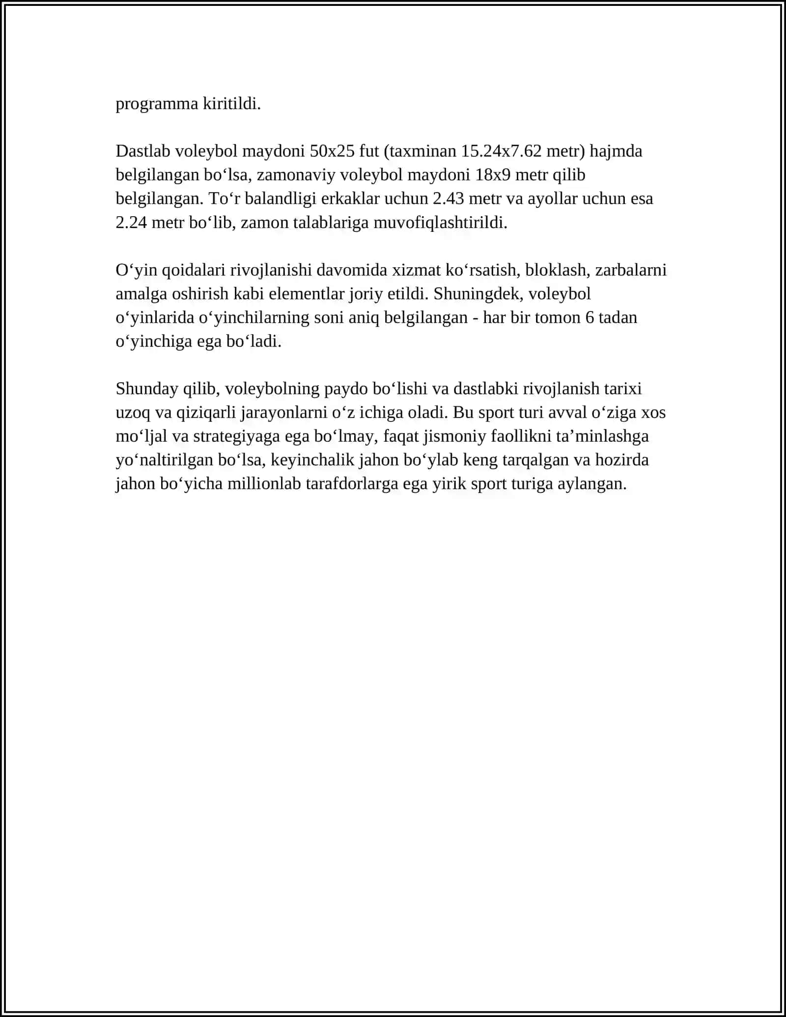 VOLEBOL SPORT TURINI KELIB CHIQISH TARIXI. - VOLEBOL O'YIN QOIDALARI 4