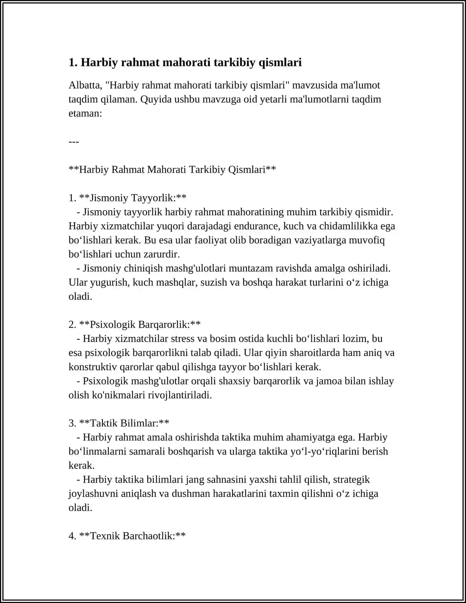 FARG‘ONA DAVLAT UNIVERSITETI IQTISODIYOT KAFEDRASI HARBIY RAHMAT MAHORATI HAQIDA FINAL XILMA- XILLIGI 4