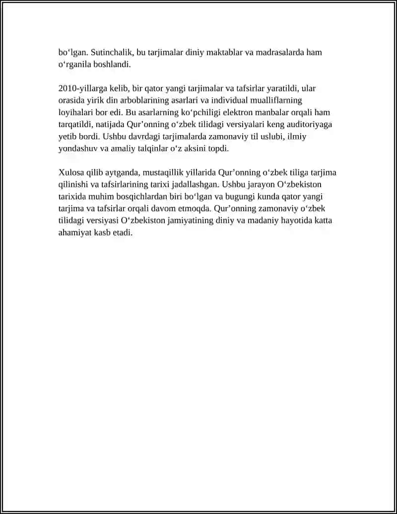 MUSTAQILLIK YILLARIDA QURʼONNING OʻZBEK TILIGA TARJIMA QILINISHI VA TAFSIRLARI 4