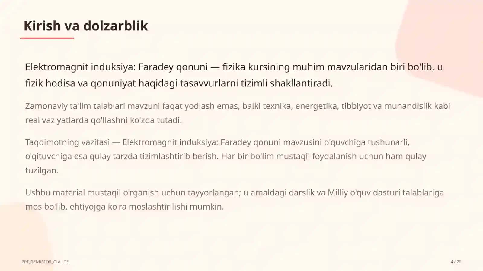 Elektromagnit induksiya: Faradey qonuni (11-sinf) 4