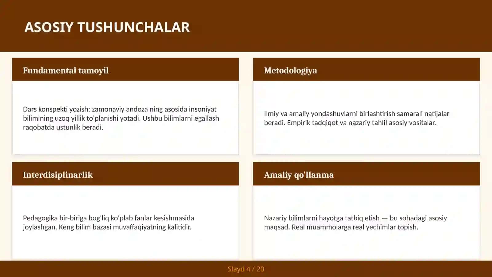 Dars konspekti yozish: zamonaviy andoza 4