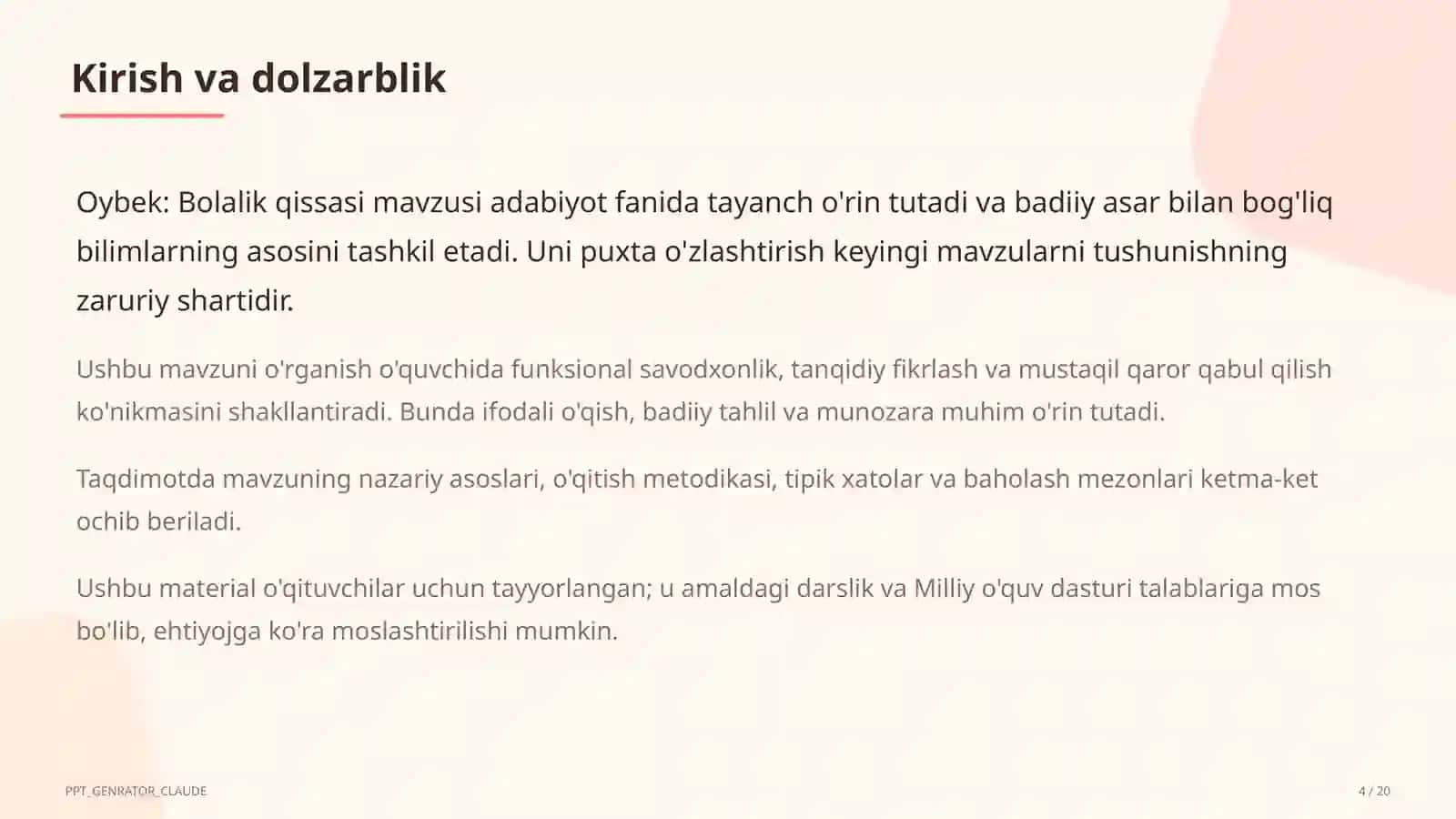 Oybek: Bolalik qissasi (6-sinf) 4