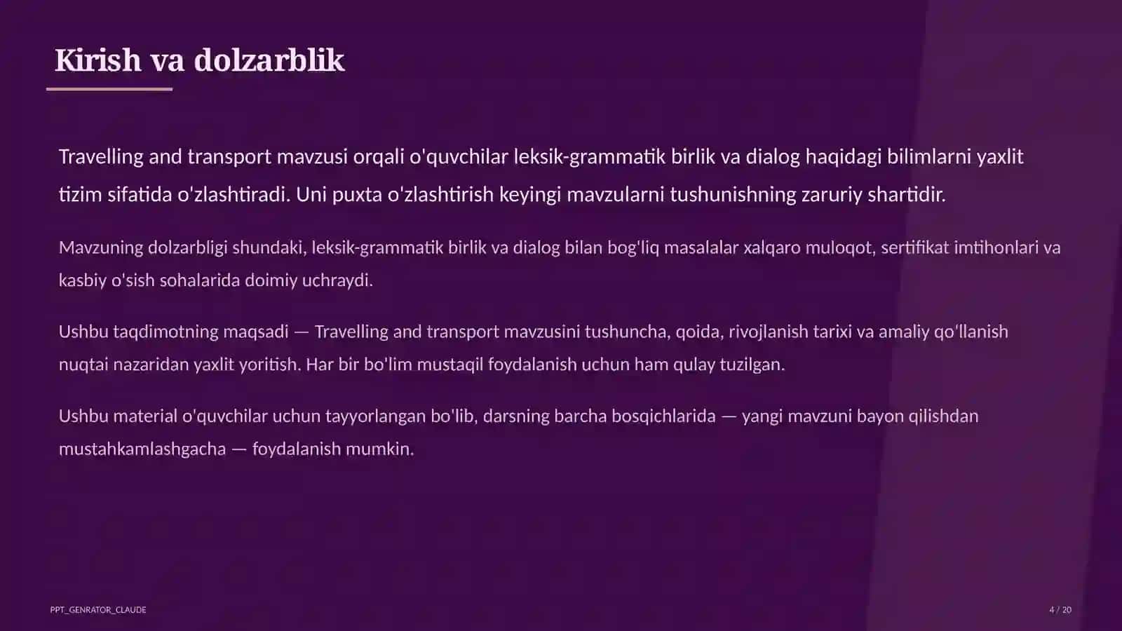 Travelling and transport (6-sinf) 4