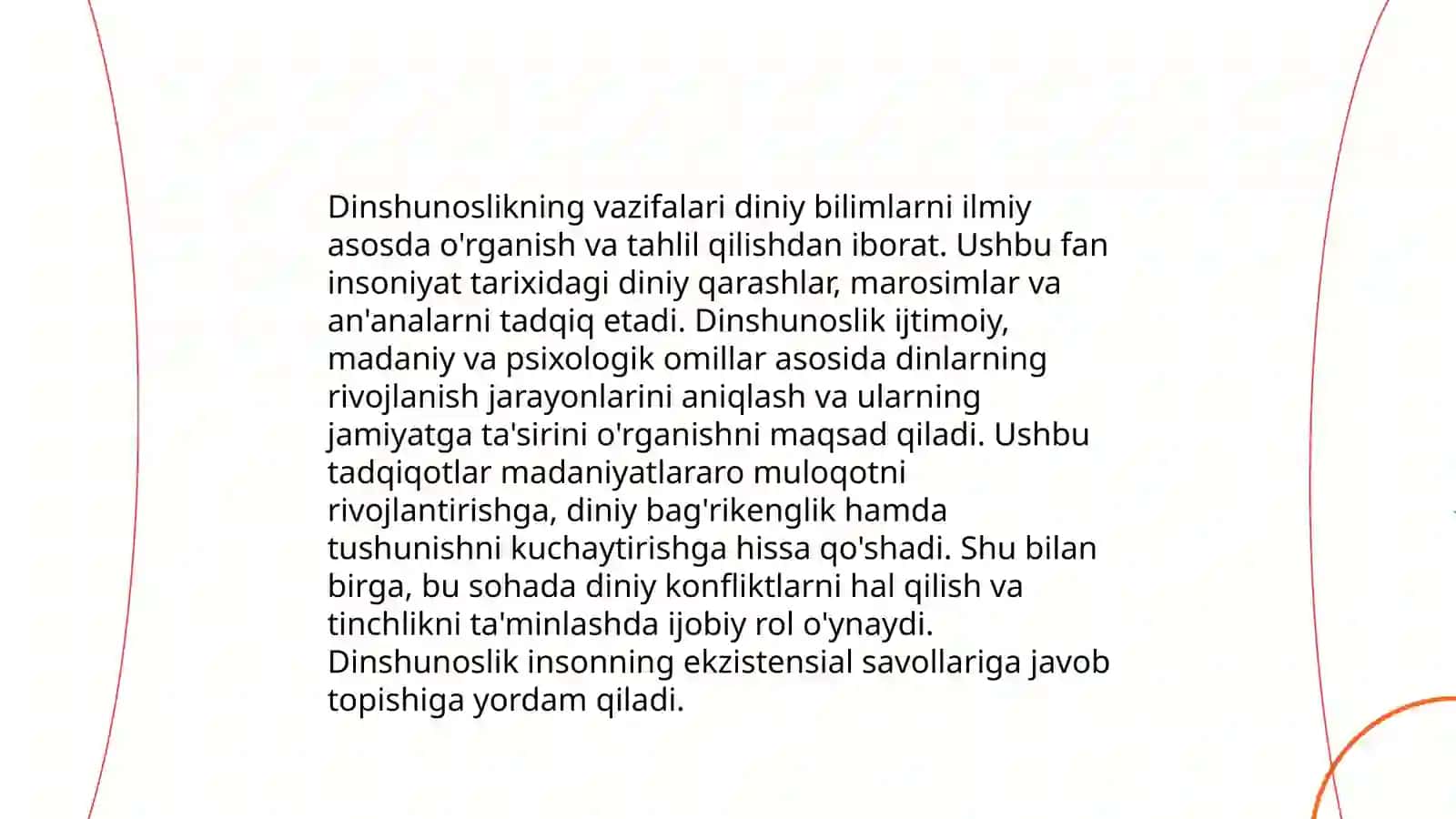 Dinshunoslik fanining predmeti, maqsadi va vazifalari 4