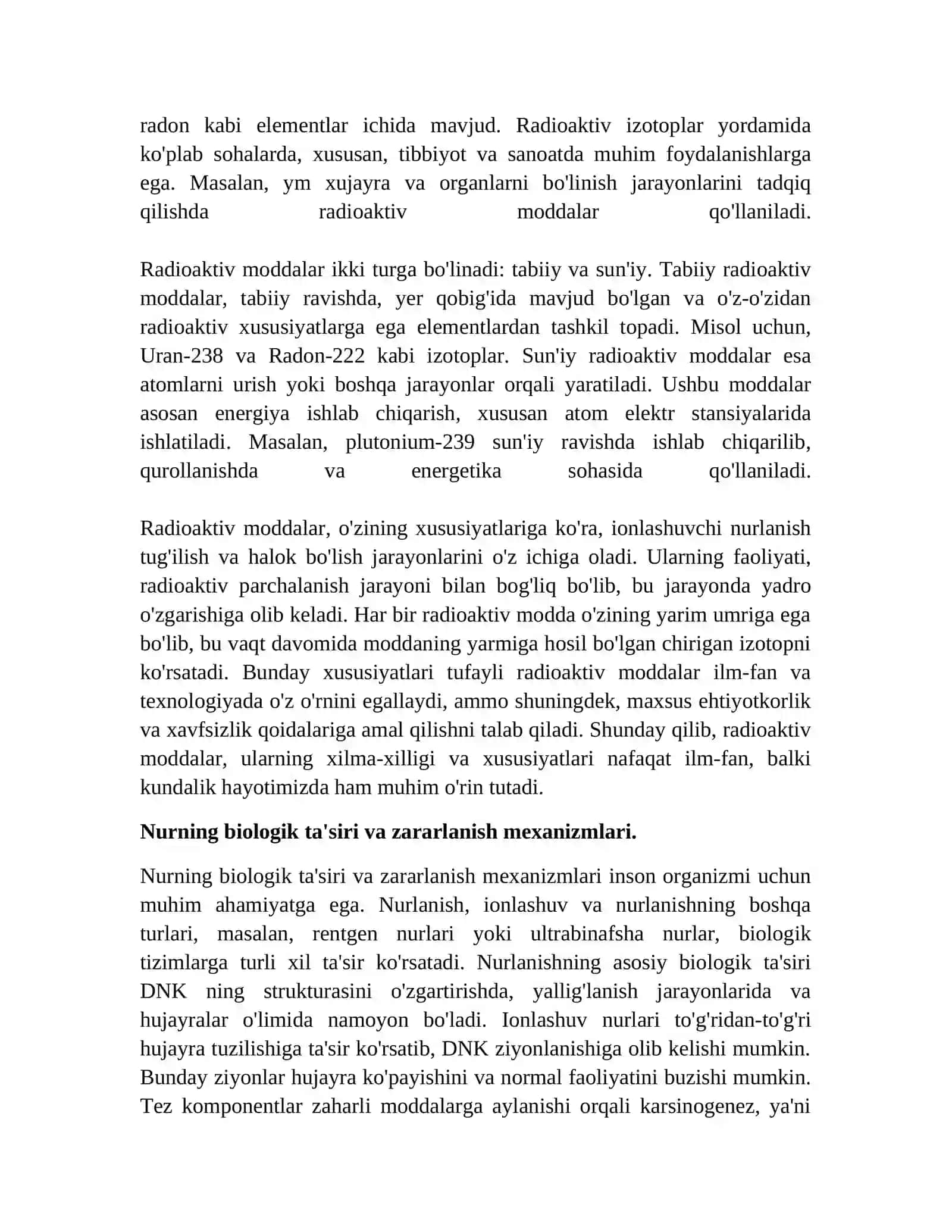 Toksikologiya va radioaktiv moddalar toksikologiyasi.Organizmning nurdan zararlanish holat darajasini baholash.Radioaktiv moddalar bilan ishlaganda sanitariya qonun -qoidalar 4