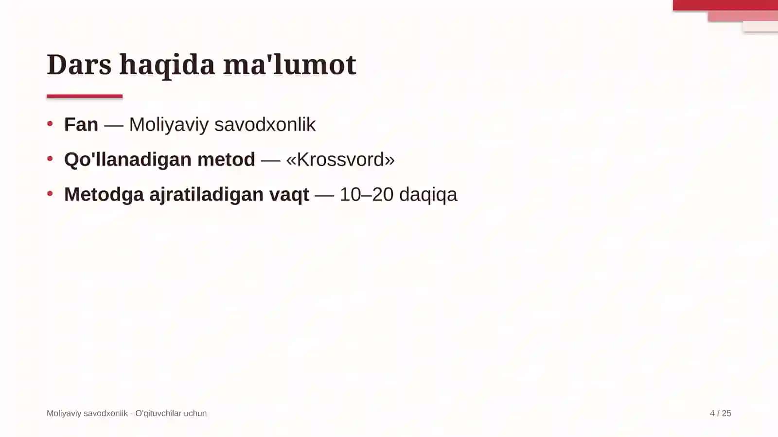 moliyaviy savodxonlik darslarida krossvord metodidan foydalanish 8795 4