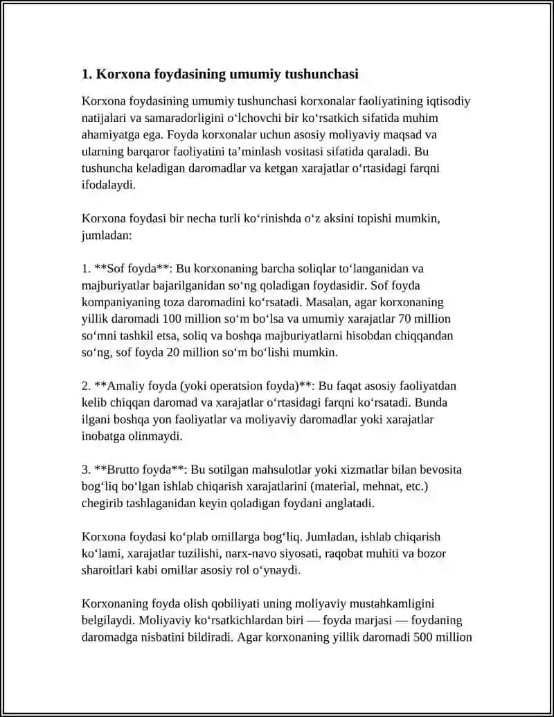 Korxona foydasining taqsimlanishi va ishlatilishi 4