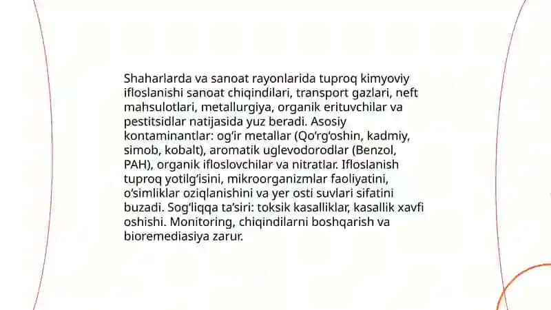 Shahar va sanoat rayonlarida gidrosfera va litosferani ifloslanishi 4