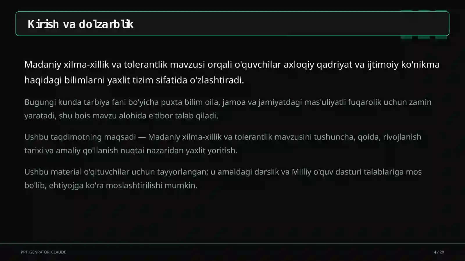 Madaniy xilma-xillik va tolerantlik (11-sinf) 4