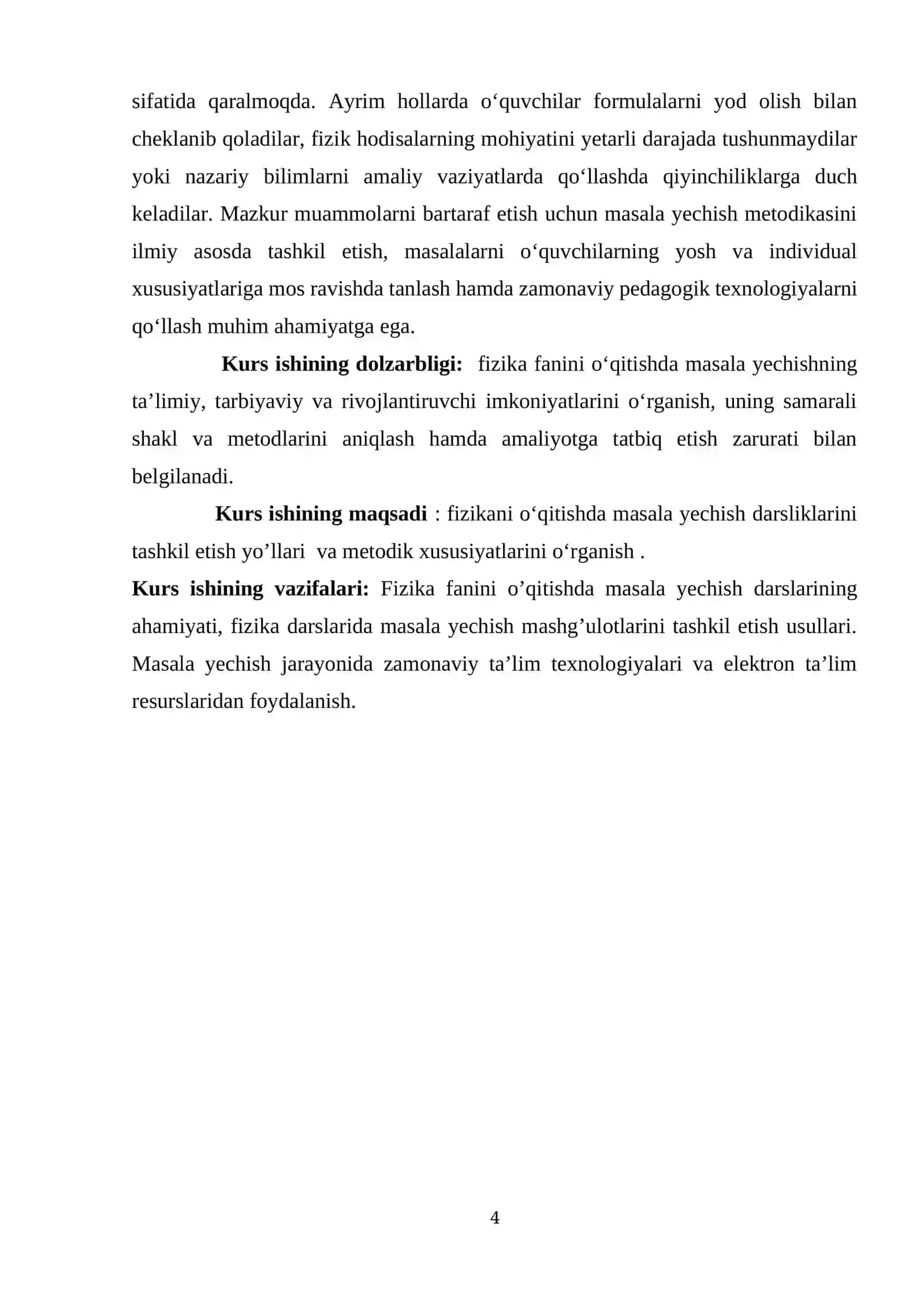 Fizikadan  masala yechish  darslarini tashkil etishga qo’yiladigan metodik talablar mavzusida tayyor kurs ishi 4