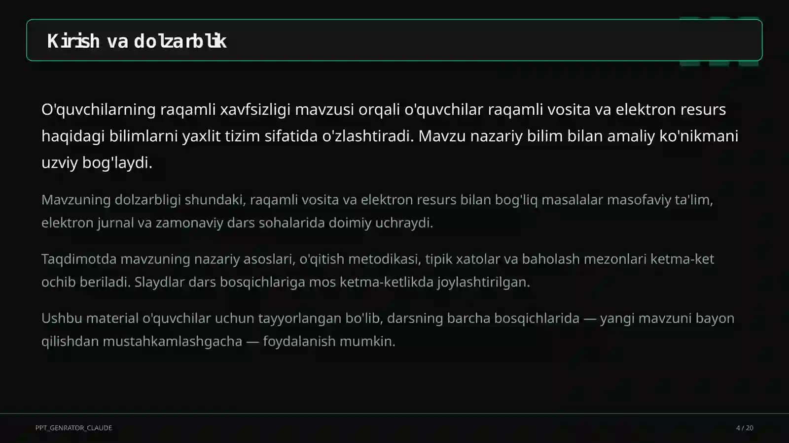 Dars rejasi 4