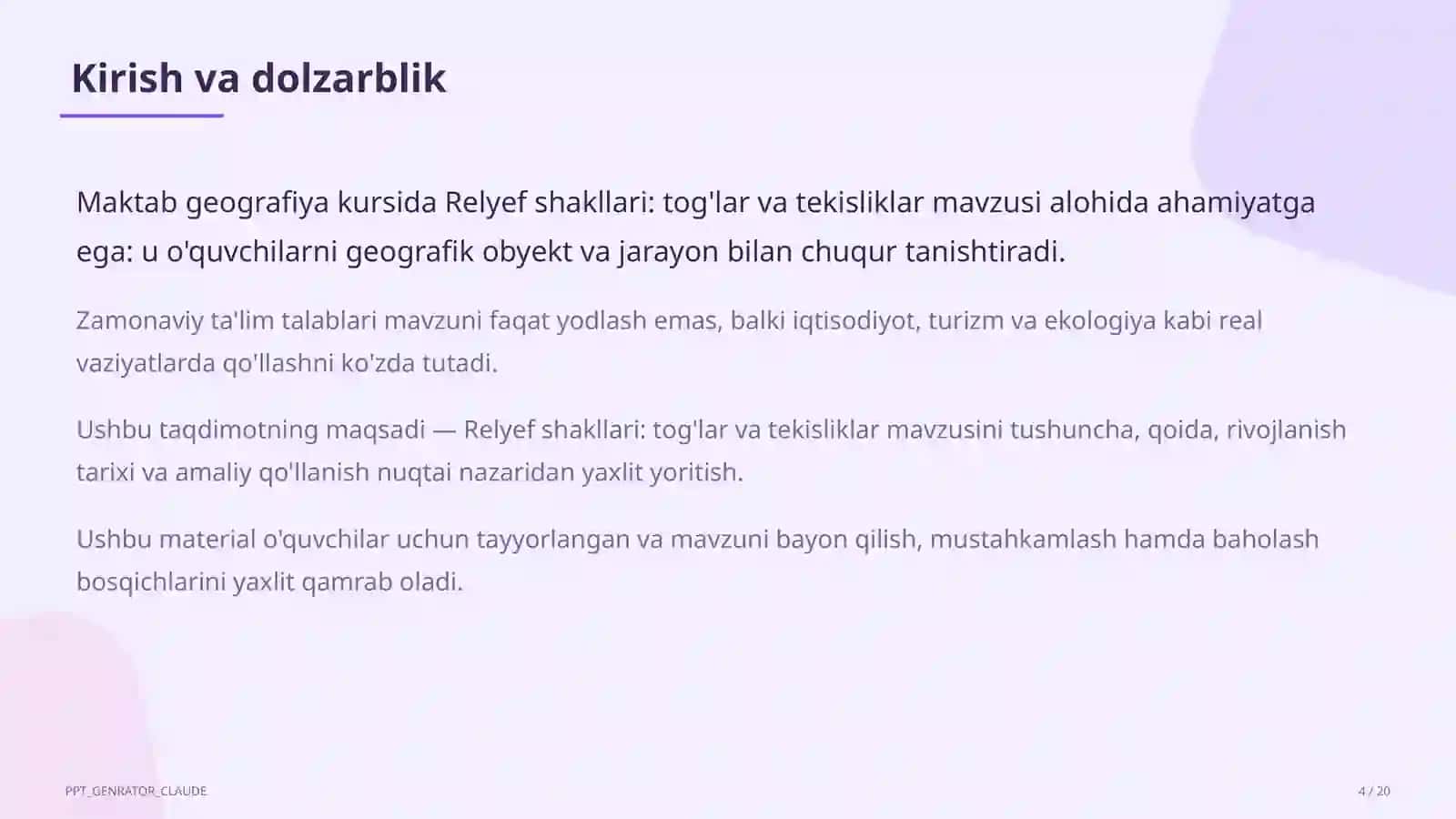 Relyef shakllari: tog'lar va tekisliklar (5-sinf) 4